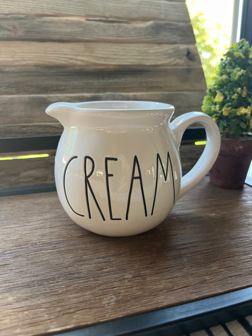 Rae Dunn White Ceramic Pitcher with 'CREAM' Lettering